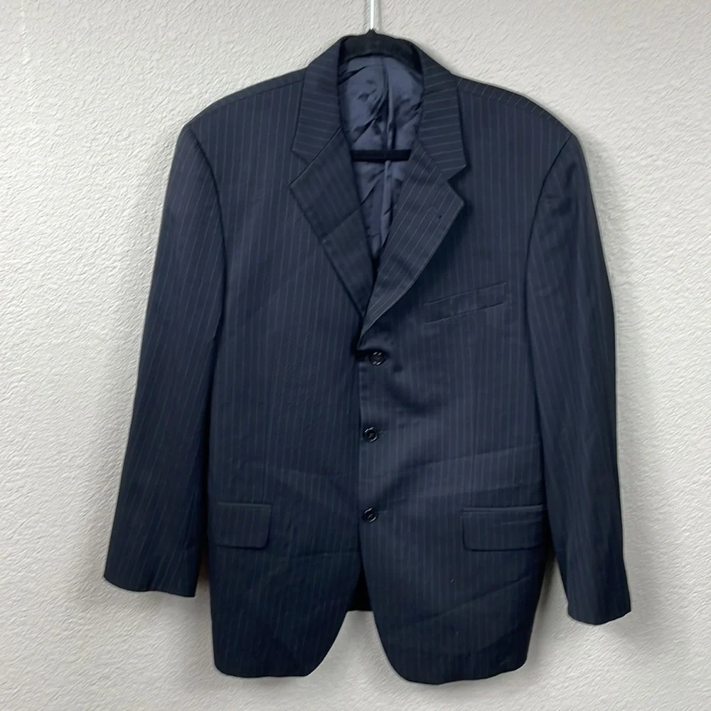 Joseph Abboud Black Pinstripe Suit Business Formal Wool Sz 42S Jacket 36 Pants